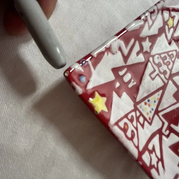 Candy Dish Made in Italy Rectangle Christmas Tree Pattern Red Bright Stars READ - Picture 6 of 10